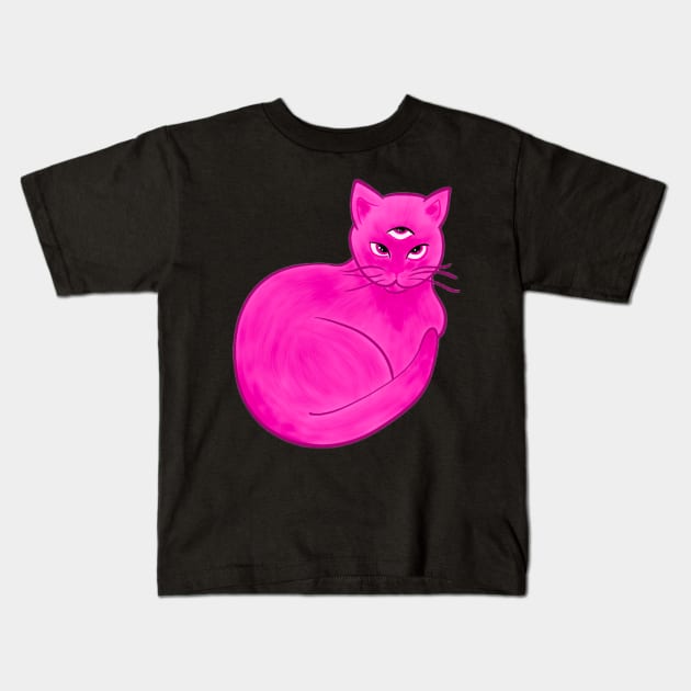 Third eye pink cat Kids T-Shirt by hgrasel
